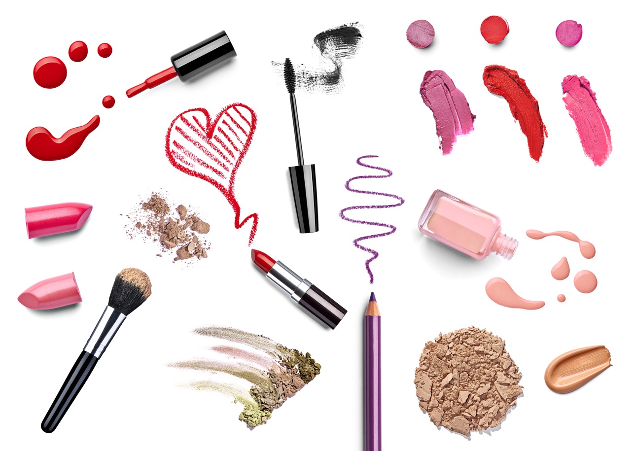 collection of various make up on white background. each one is shot separately